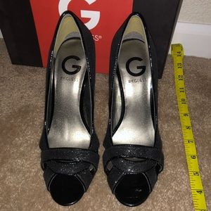 G by Guess // Black sparkly open toe high heels